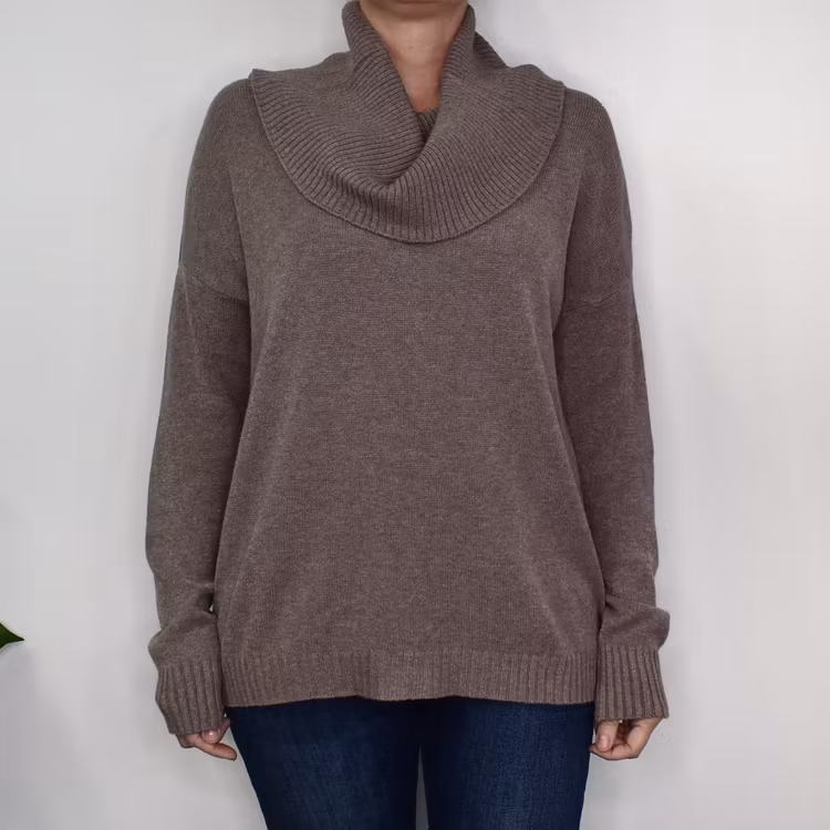 Finstickad Tröja Lös Polo TAUPE