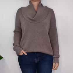 Finstickad Tröja Lös Polo TAUPE
