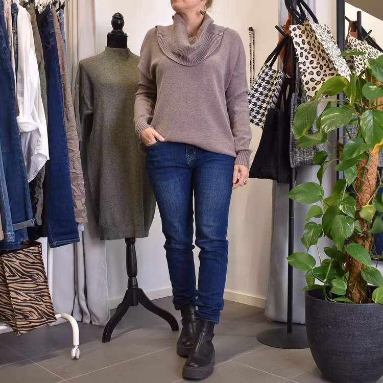 Finstickad Tröja Lös Polo TAUPE
