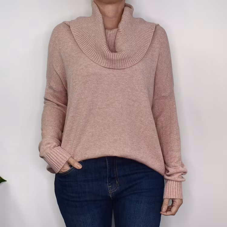 Finstickad Tröja Lös Polo ROSE