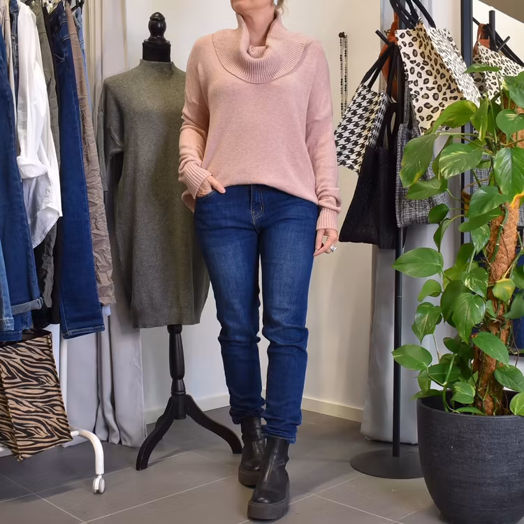 Finstickad Tröja Lös Polo ROSE