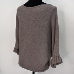 Finstickad tröja Volangärm TAUPE