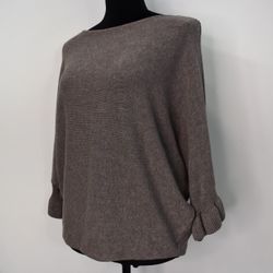 Finstickad tröja Volangärm TAUPE
