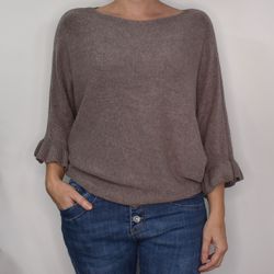 Finstickad tröja Volangärm TAUPE