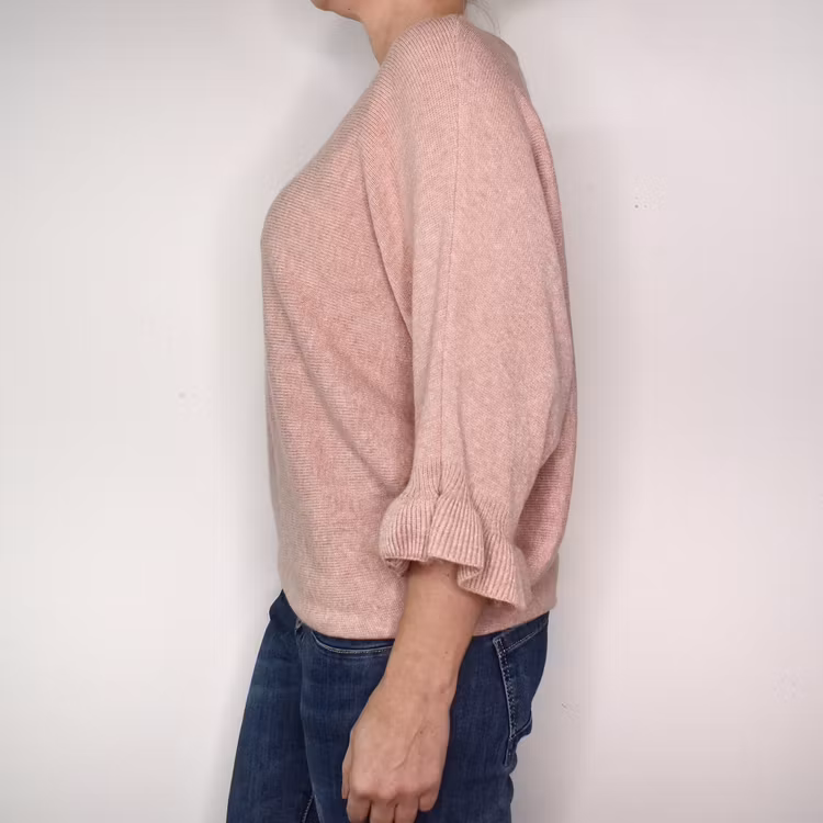 Finstickad tröja Volangärm ROSA