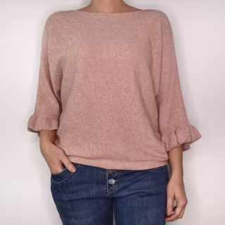 Finstickad tröja Volangärm ROSA