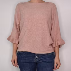 Finstickad tröja Volangärm ROSA