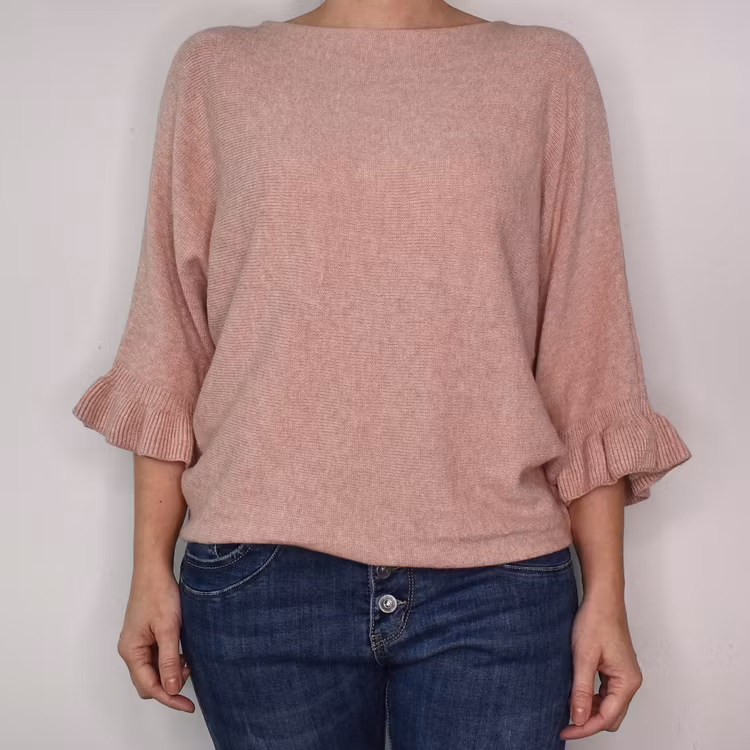 Finstickad tröja Volangärm ROSA