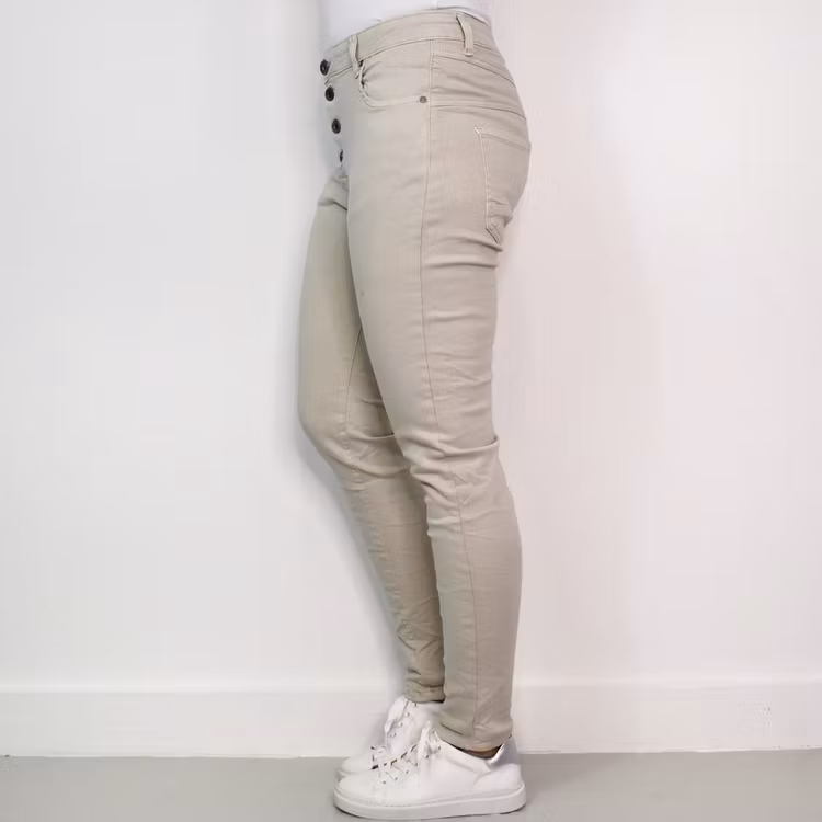 Jeans med Knappar BEIGE CHIARO - 3D Denim