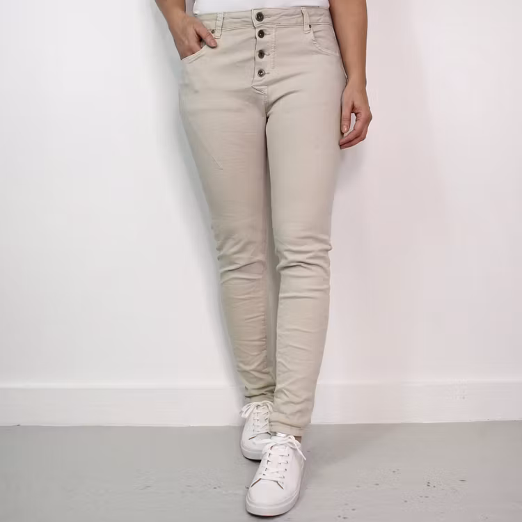 Jeans med Knappar BEIGE CHIARO - 3D Denim