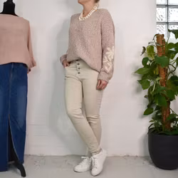 Jeans med Knappar BEIGE CHIARO - 3D Denim