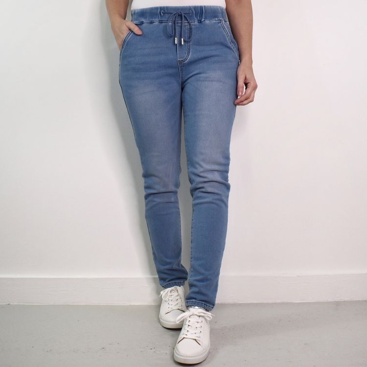 Jeans Jogger med Resårmidja och Knytband LJUS BLÅ - 3D Denim