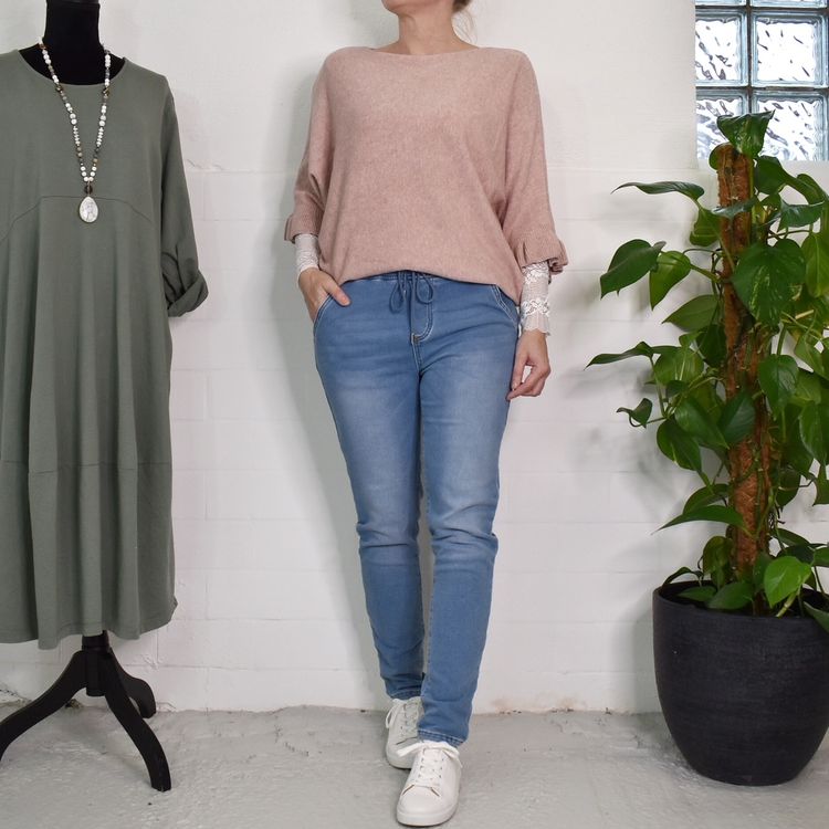 Jeans Jogger med Resårmidja och Knytband LJUS BLÅ - 3D Denim