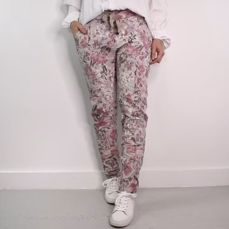 Stretchig Byxa Signe Blommig ROSA - Mix By Heart