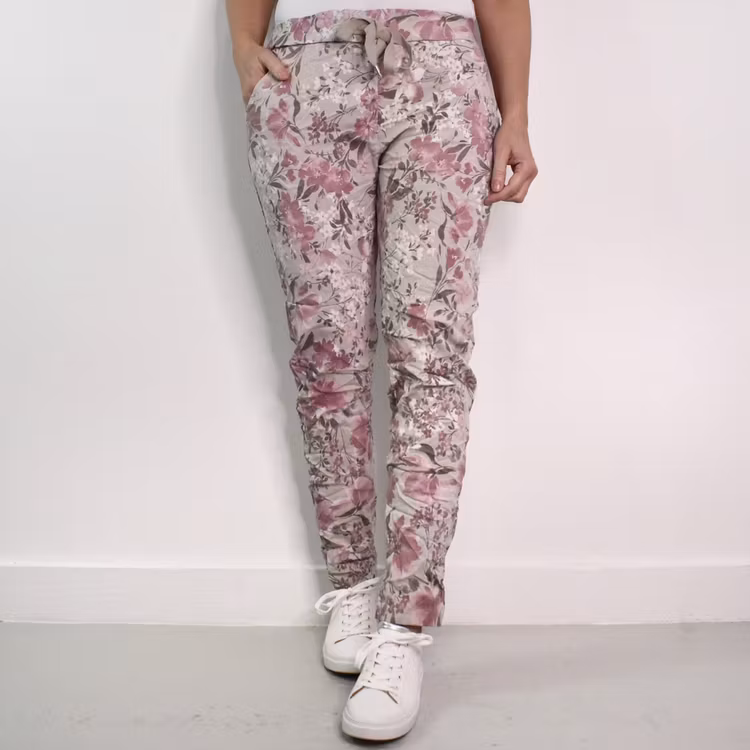 Stretchig Byxa Signe Blommig ROSA - Mix By Heart