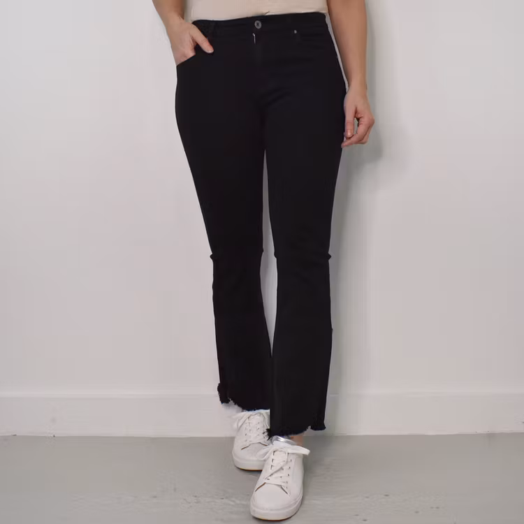 Stretchjeans Shortcut med fransar SVART - 3D Denim