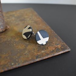 Örhänge Studs Stor SVART/BEIGE - SoMaBelle Design