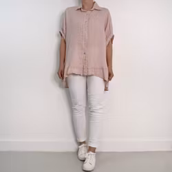Kort linneskjorta med Volang ROSA