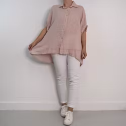 Kort linneskjorta med Volang ROSA
