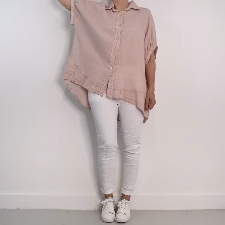 Kort linneskjorta med Volang ROSA