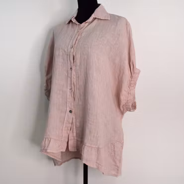 Kort linneskjorta med Volang ROSA