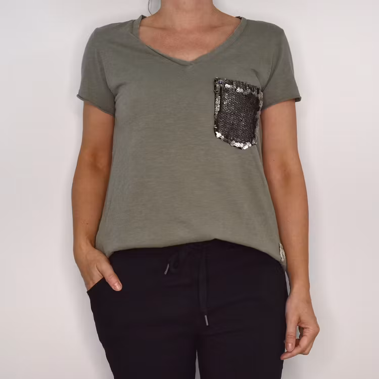 SECOND HAND T-shirt KAKI S/M - Lo-ika