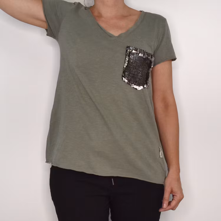 SECOND HAND T-shirt KAKI S/M - Lo-ika