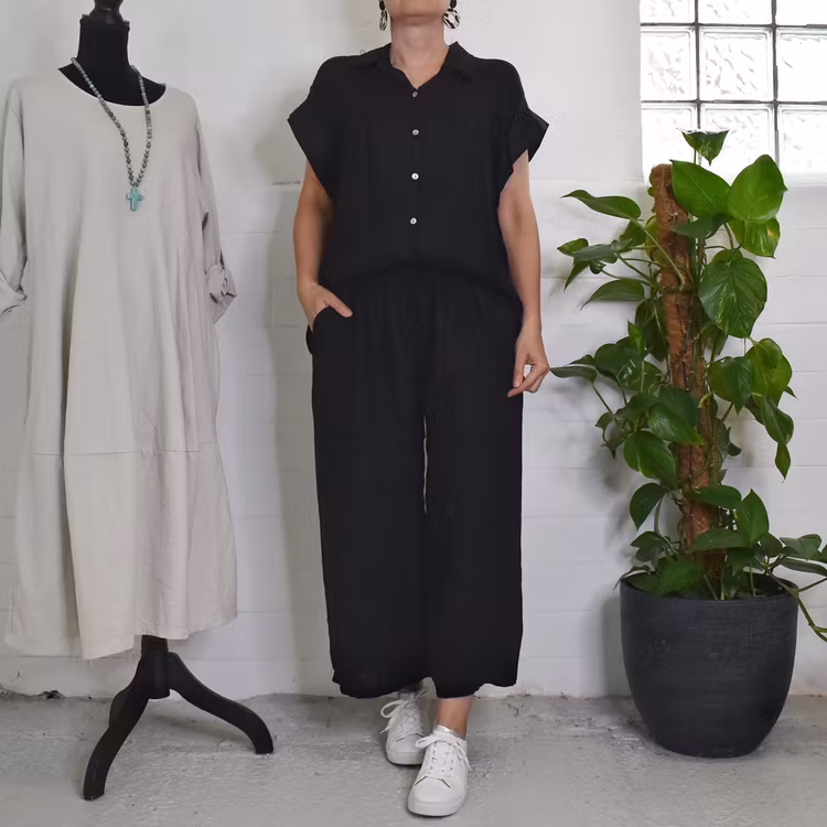 Coulettbyxa i linne Vivi SVART - Mix By Heart