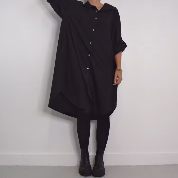 Långskjorta Bomull Leonie SVART - Camicia