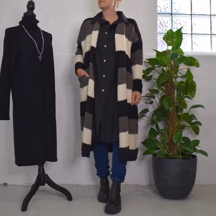 Lång kofta Randig Malou SVART - Camicia