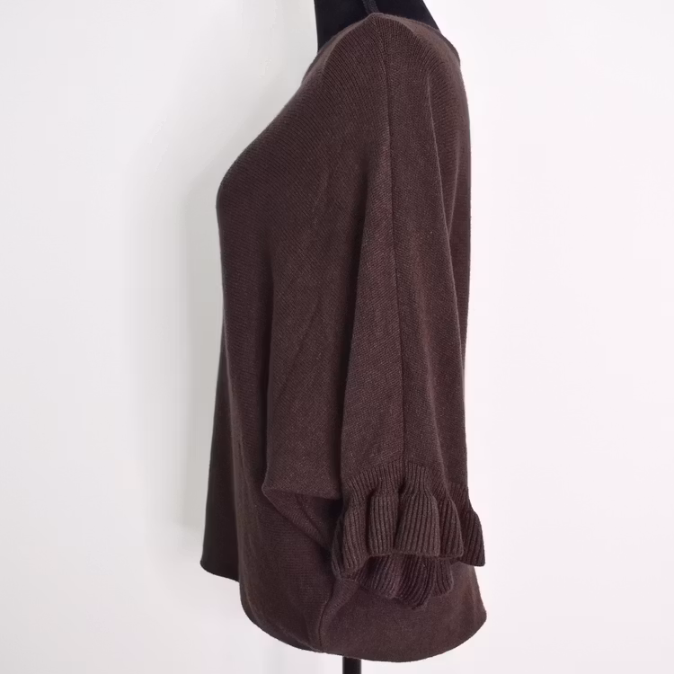 Finstickad tröja Volangärm CHOCOLAT