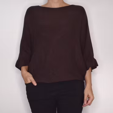 Finstickad tröja Volangärm CHOCOLAT