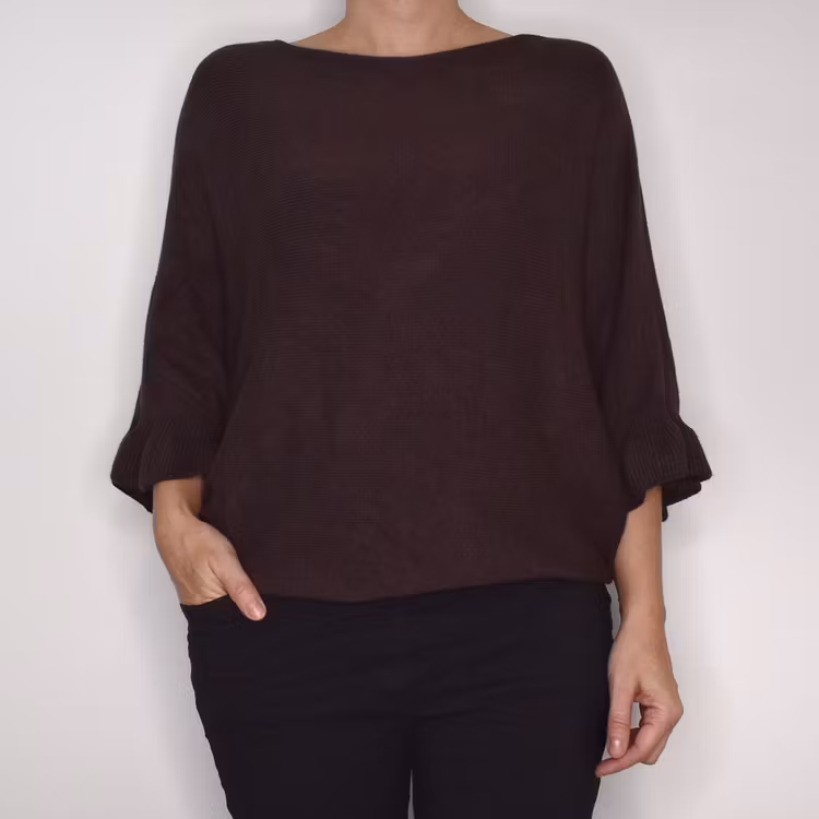 Finstickad tröja Volangärm CHOCOLAT