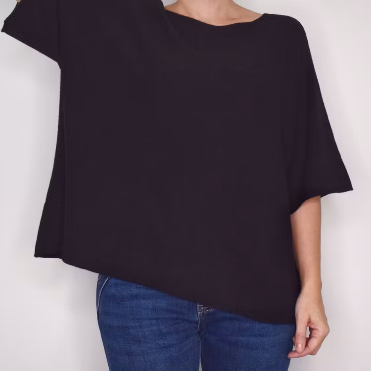 Finstickad Ponchotröja Sia SVART - Marta du Chateau