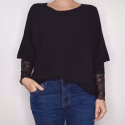 Finstickad Ponchotröja Sia SVART - Marta du Chateau