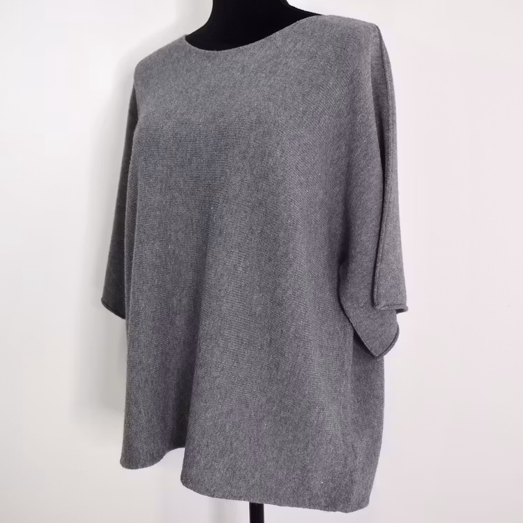 Finstickad Ponchotröja Sia MEDIUM GRÅ - Marta du Chateau