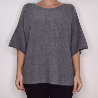 Finstickad Ponchotröja Sia MEDIUM GRÅ - Marta du Chateau