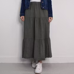 Linnekjol med volanger KAKI