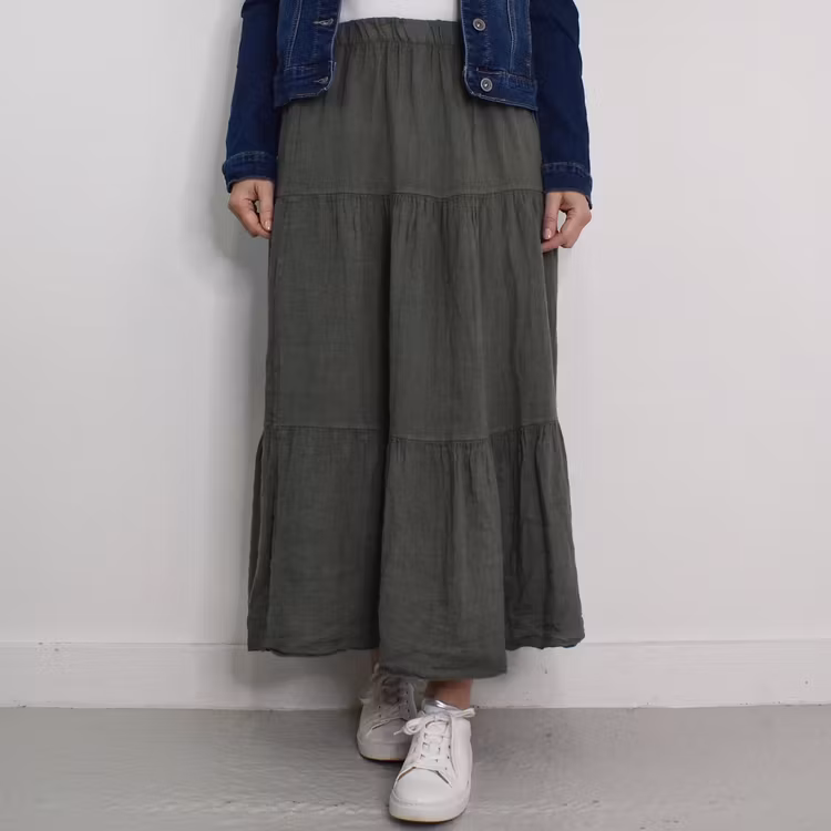 Linnekjol med volanger KAKI