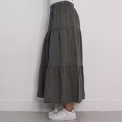 Linnekjol med volanger KAKI