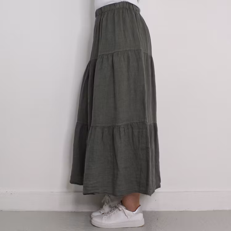 Linnekjol med volanger KAKI