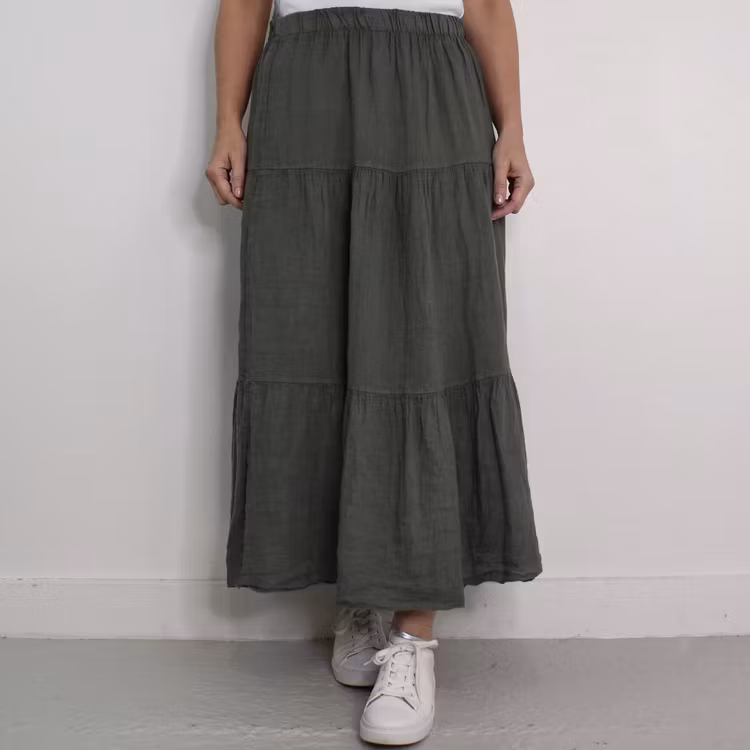 Linnekjol med volanger KAKI