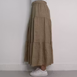 Linnekjol med volanger TAUPE