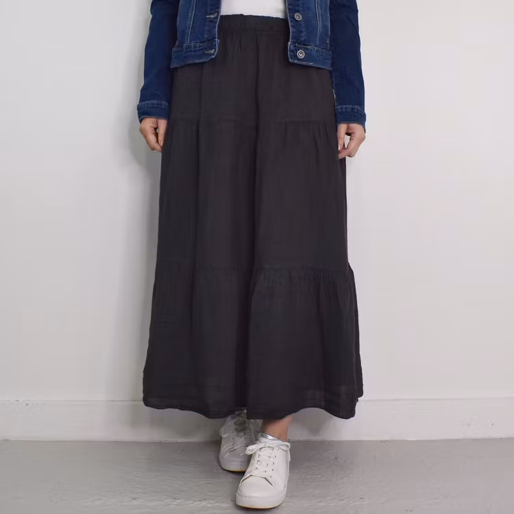 Linnekjol med volanger ANTRACIT