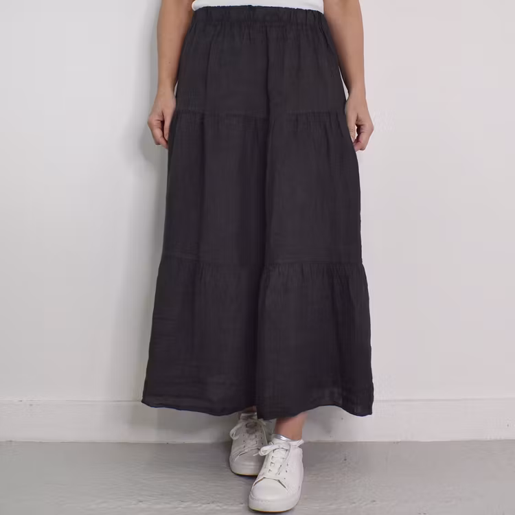 Linnekjol med volanger ANTRACIT