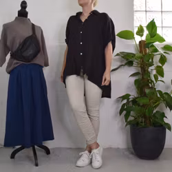 Kort linneskjorta med Volang SVART