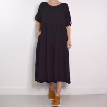 Linneklänning Fickor SVART