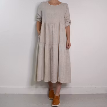 Linneklänning Fickor BEIGE