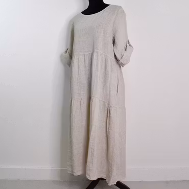 Linneklänning Fickor BEIGE