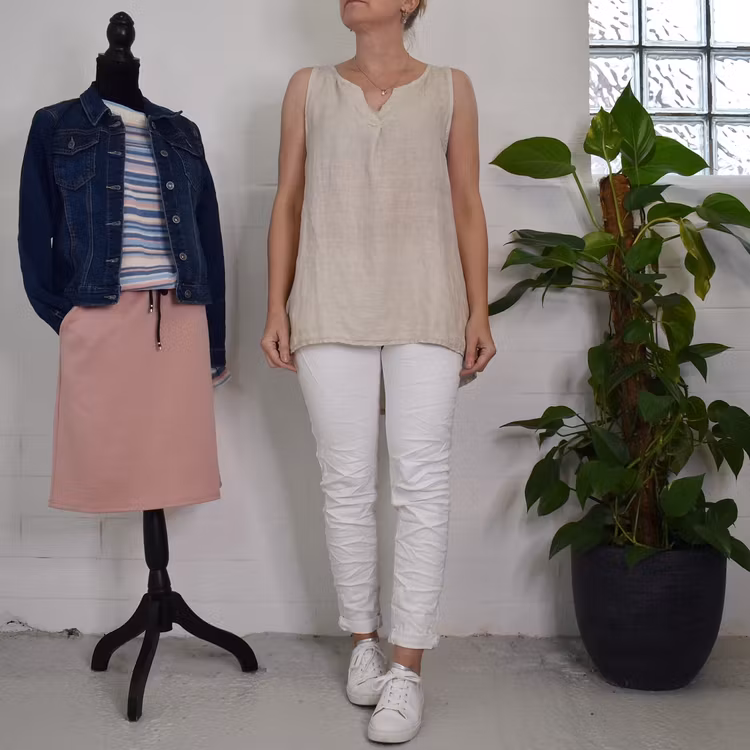Linne/Ärmlös topp BEIGE